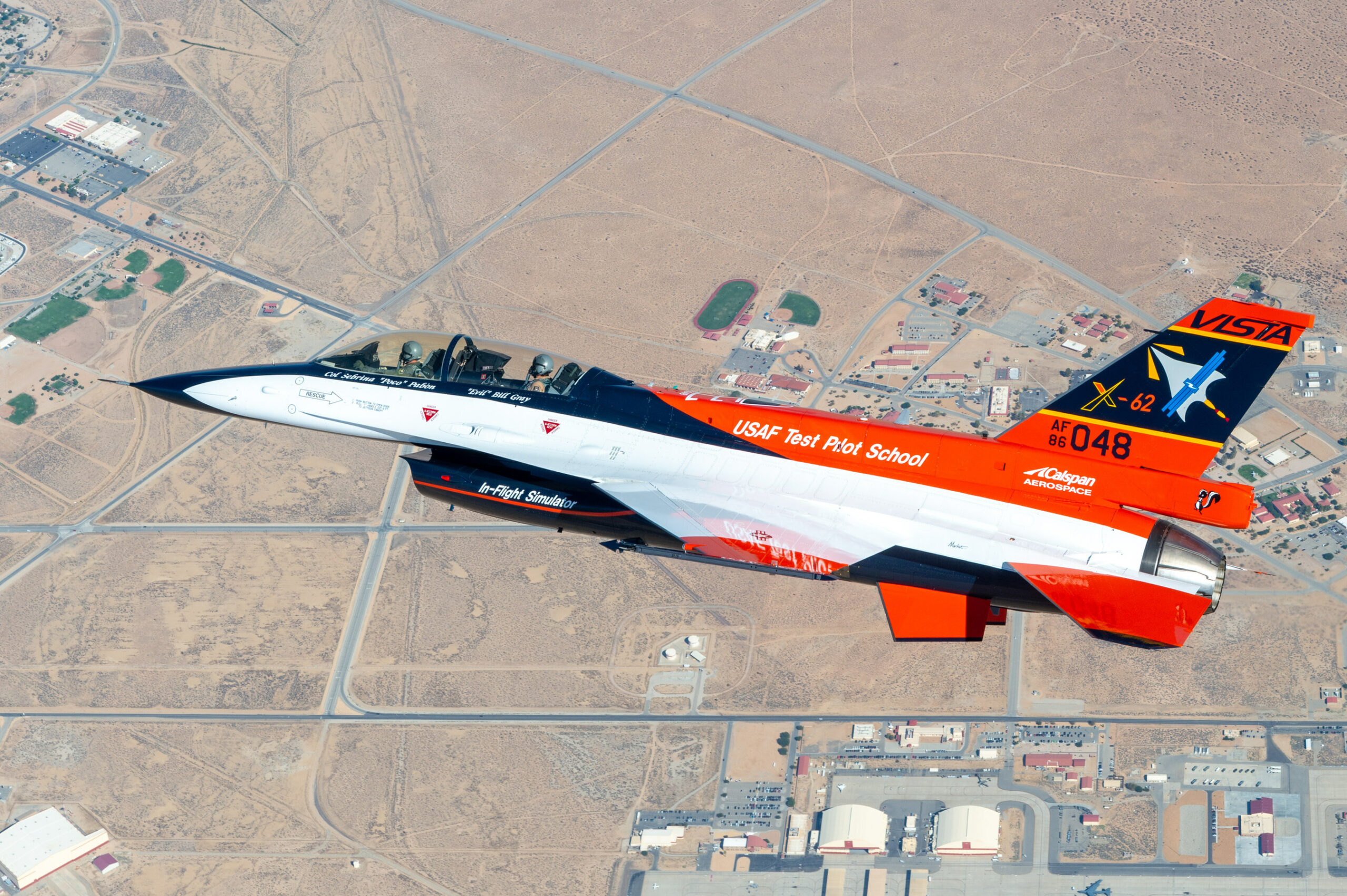 The X-62A VISTA Aircraft flying above Edwards Air Force Base, California.